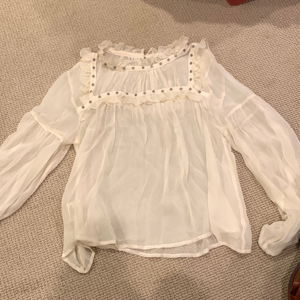 FLANNEL AMERICA: ivory studded ruffle blouse